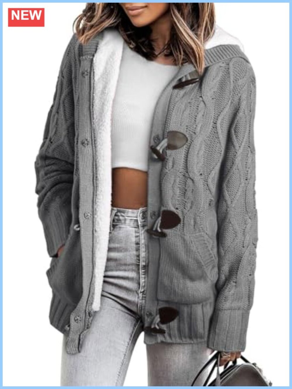 Hooded Fleece Lined Button Down Cardigan Sweater Coat Women's Winter Zip Up